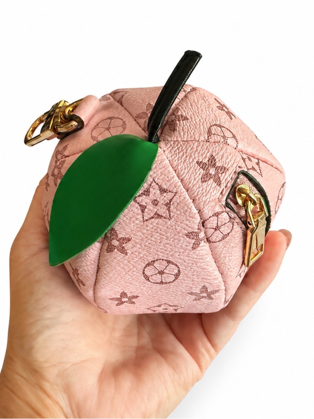 NWOT Pink Apple Coin Purse Bag Charm Monogram Mini Pouch Keychain Y2K